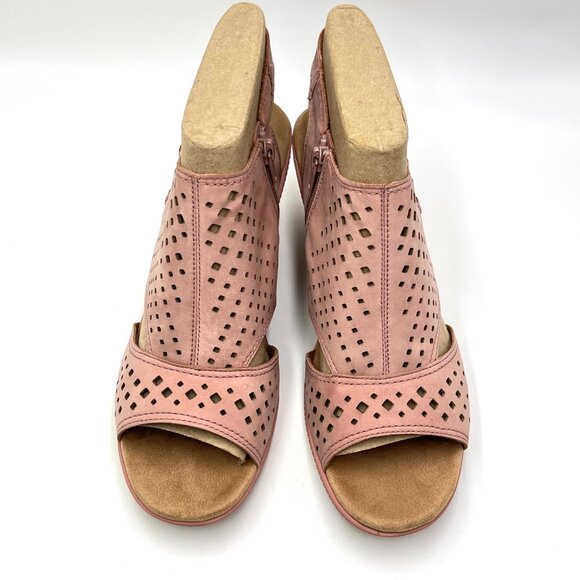 9.5W 9.5 WIDE WIDTH Cobb Hill Womens Janna Pink Leather Wedges Sandals Shoes - Picture 3 of 15